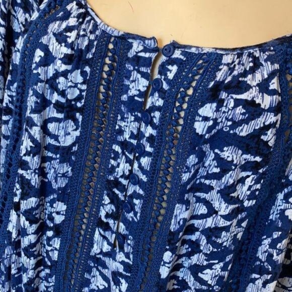 Lucky Brand Top S Small Blouse Blue Scoop Lace Oversized Loose Fit - Picture 5 of 5